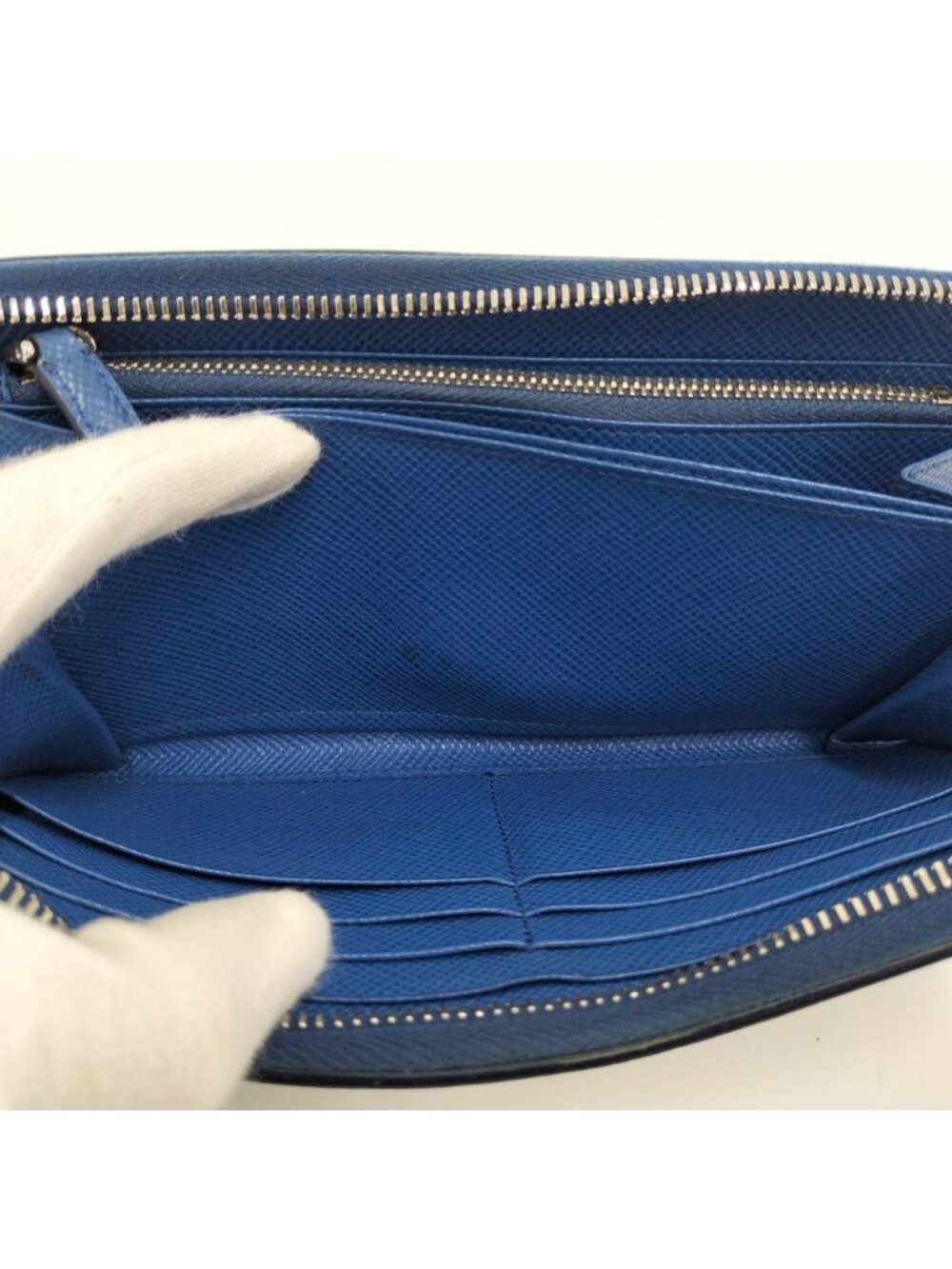 Prada Zip Around Wallet Saffiano Leather Blue - Picture 9 of 10